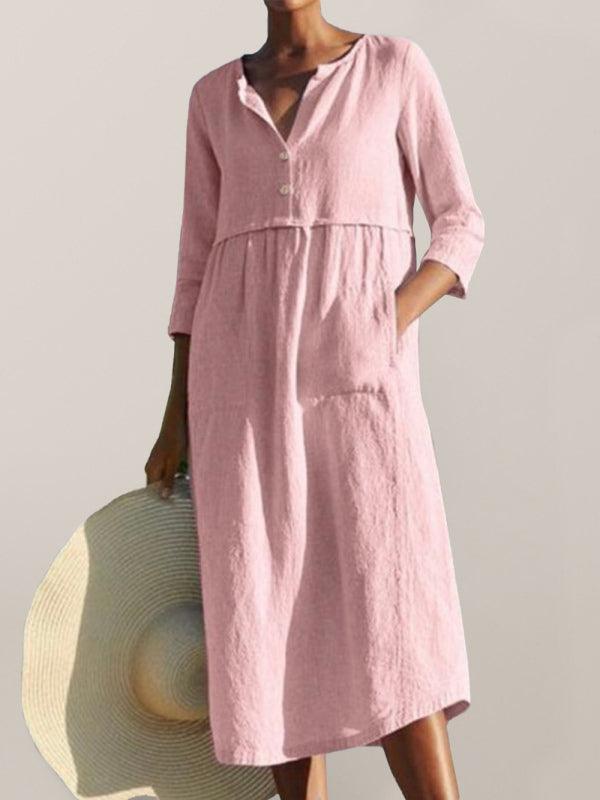 Midi Jurk met Knopen en Praktische Zakken - Maxi Dresses - Jurkjes.co