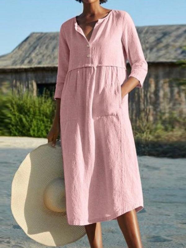 Midi Jurk met Knopen en Praktische Zakken - Maxi Dresses - Jurkjes.co