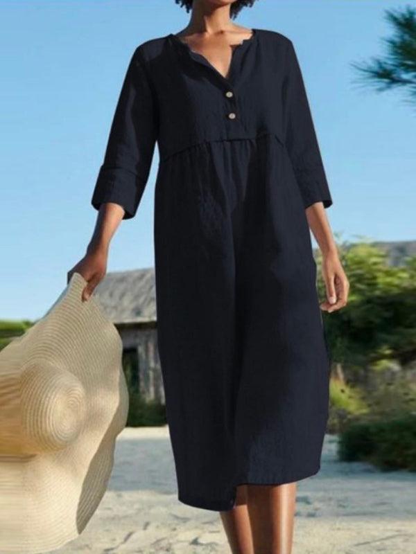Midi Jurk met Knopen en Praktische Zakken - Maxi Dresses - Jurkjes.co
