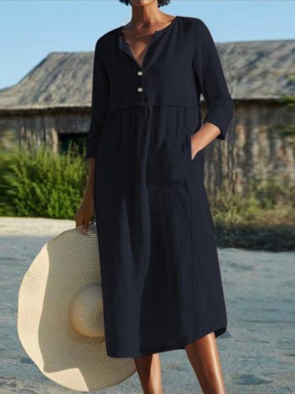 Midi Jurk met Knopen en Praktische Zakken - Maxi Dresses - Jurkjes.co