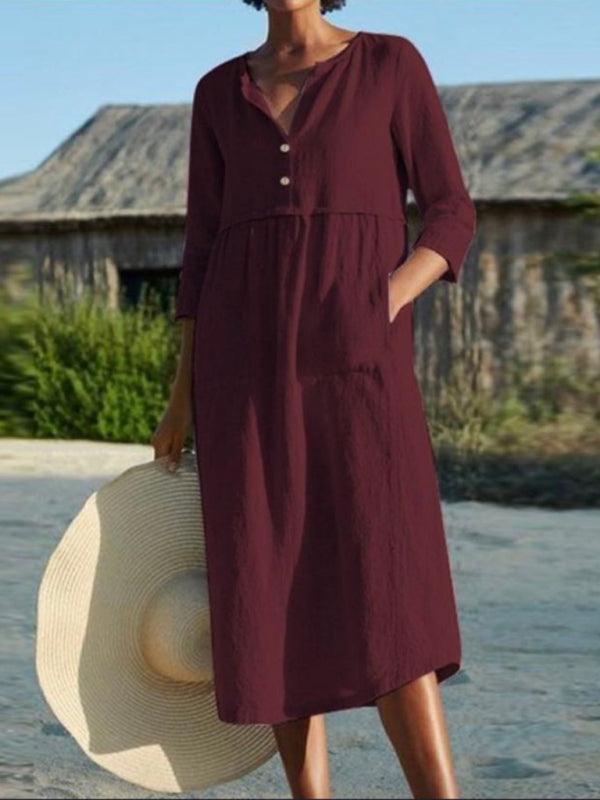 Midi Jurk met Knopen en Praktische Zakken - Maxi Dresses - Jurkjes.co