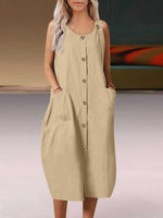 Midi Jurk met Knopenrij en Zijzakken - Midi Dresses - Jurkjes.co