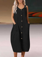 Midi Jurk met Knopenrij en Zijzakken - Midi Dresses - Jurkjes.co