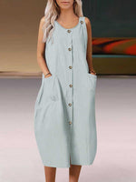 Midi Jurk met Knopenrij en Zijzakken - Midi Dresses - Jurkjes.co