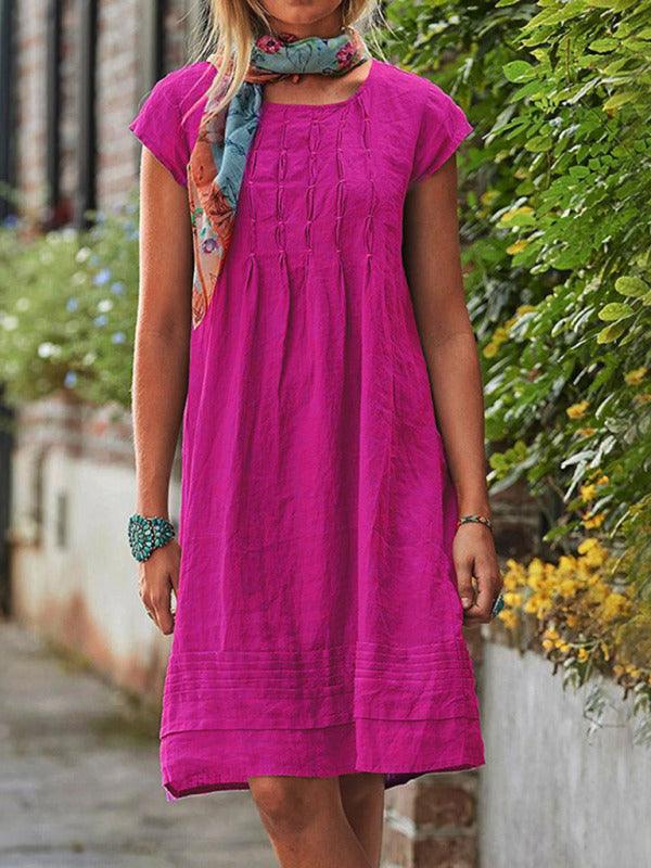 Midi Jurk met Korte Mouwen en Effen Kleur - Midi Dresses - Jurkjes.co