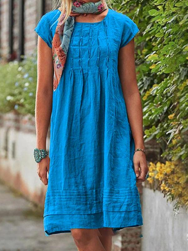 Midi Jurk met Korte Mouwen en Effen Kleur - Midi Dresses - Jurkjes.co