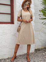 Midi Jurk met Korte Mouwen en Zijzakken - Maxi Dresses - Jurkjes.co