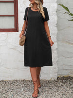 Midi Jurk met Korte Mouwen en Zijzakken - Maxi Dresses - Jurkjes.co