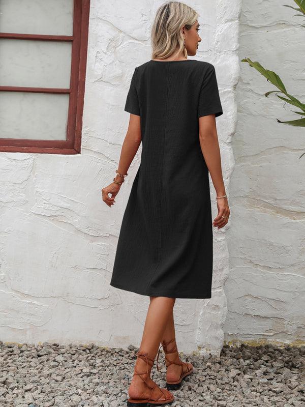Midi Jurk met Korte Mouwen en Zijzakken - Maxi Dresses - Jurkjes.co