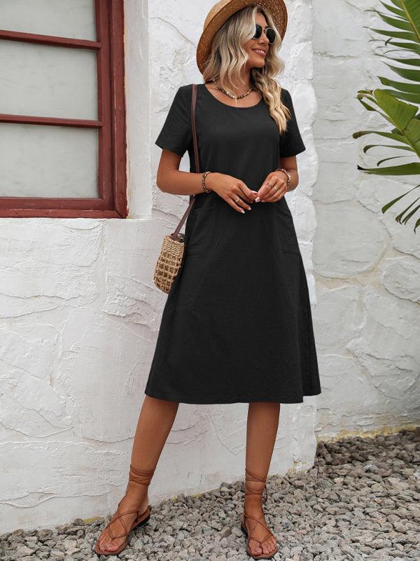Midi Jurk met Korte Mouwen en Zijzakken - Maxi Dresses - Jurkjes.co