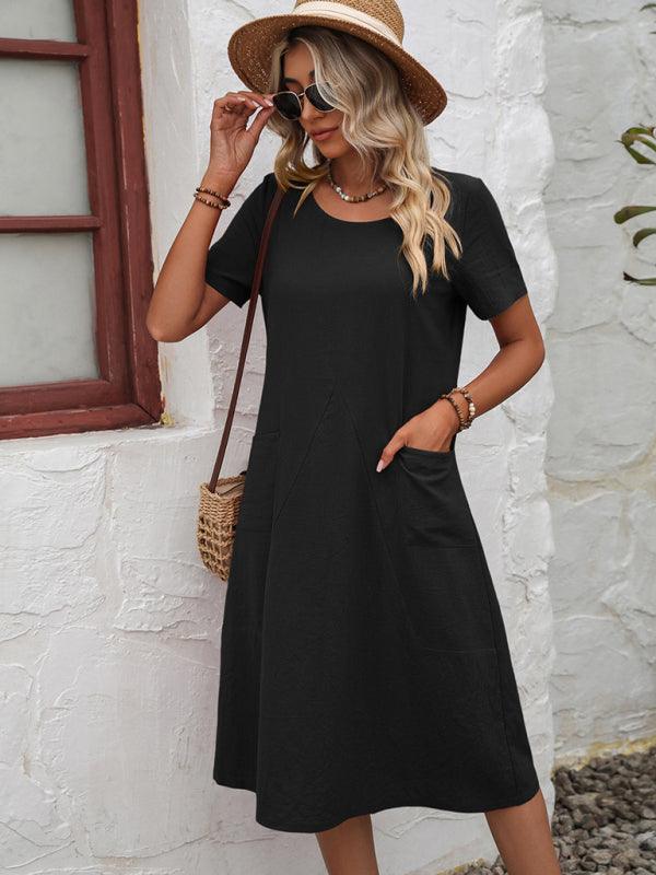 Midi Jurk met Korte Mouwen en Zijzakken - Maxi Dresses - Jurkjes.co