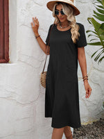 Midi Jurk met Korte Mouwen en Zijzakken - Maxi Dresses - Jurkjes.co