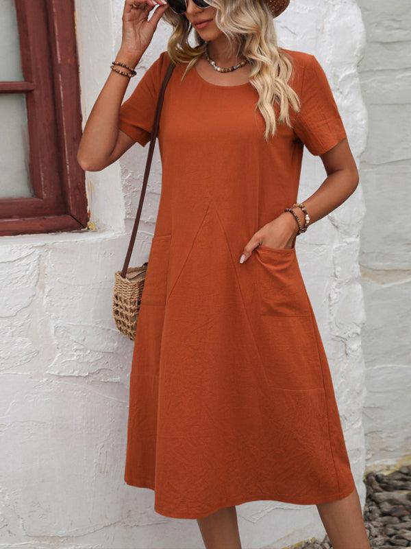 Midi Jurk met Korte Mouwen en Zijzakken - Maxi Dresses - Jurkjes.co