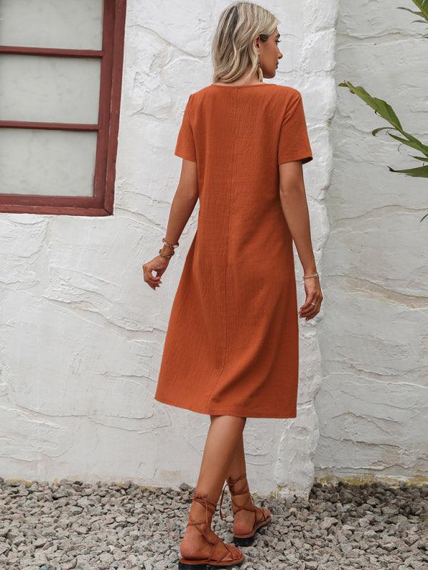 Midi Jurk met Korte Mouwen en Zijzakken - Maxi Dresses - Jurkjes.co