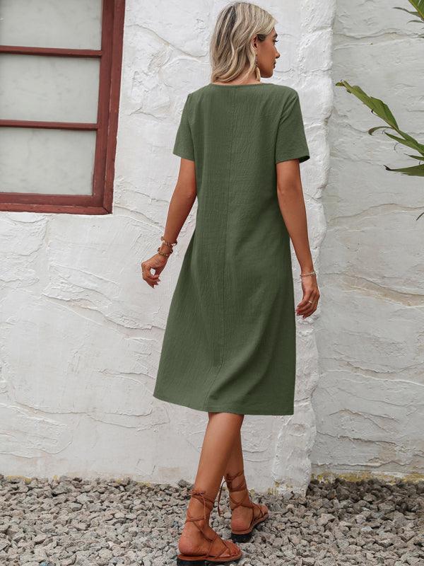 Midi Jurk met Korte Mouwen en Zijzakken - Maxi Dresses - Jurkjes.co