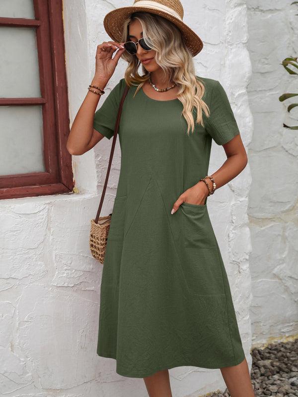 Midi Jurk met Korte Mouwen en Zijzakken - Maxi Dresses - Jurkjes.co