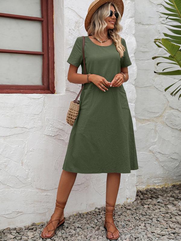 Midi Jurk met Korte Mouwen en Zijzakken - Maxi Dresses - Jurkjes.co