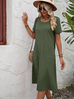 Midi Jurk met Korte Mouwen en Zijzakken - Maxi Dresses - Jurkjes.co