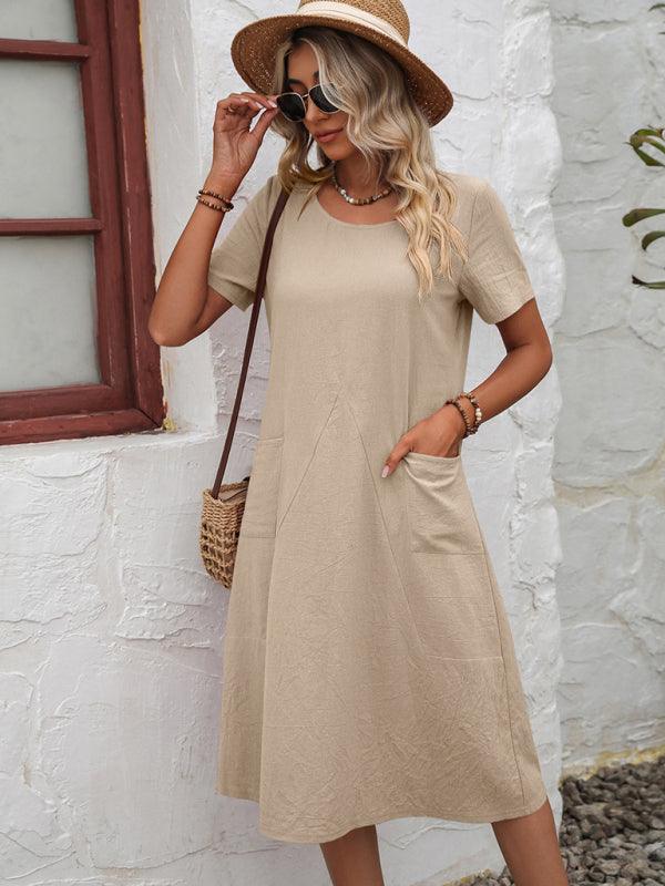 Midi Jurk met Korte Mouwen en Zijzakken - Maxi Dresses - Jurkjes.co