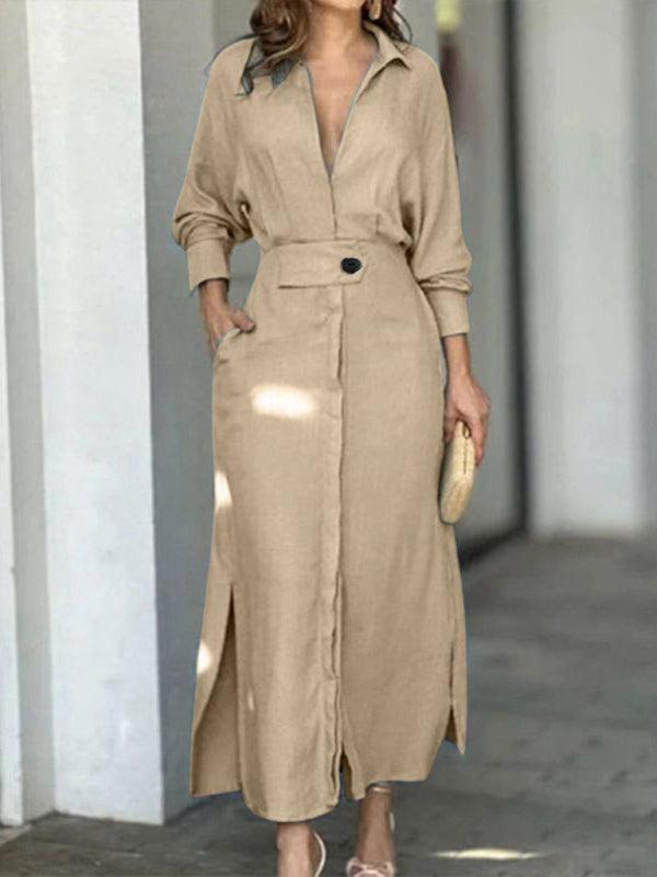 Midi Jurk met Kraaghals en Tailleband - Maxi Dresses - Jurkjes.co