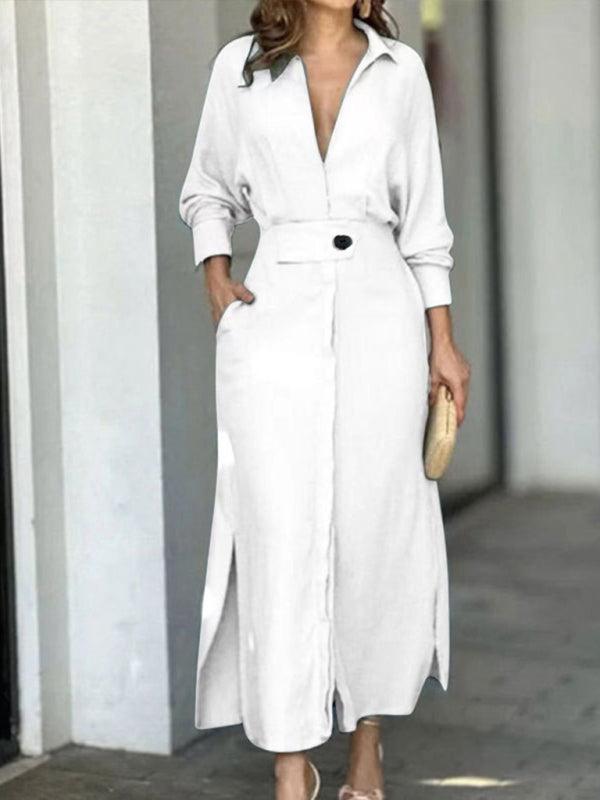 Midi Jurk met Kraaghals en Tailleband - Maxi Dresses - Jurkjes.co