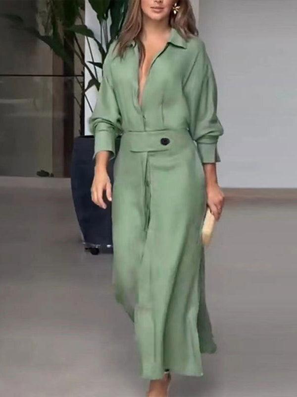 Midi Jurk met Kraaghals en Tailleband - Maxi Dresses - Jurkjes.co