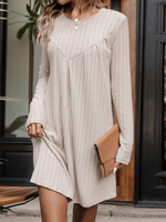 Midi Jurk met Lange Mouwen en Gestreept Design - Mini Dresses - Jurkjes.co