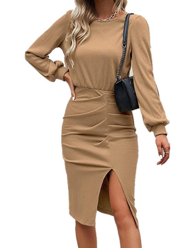 Midi Jurk met Lange Mouwen en Split - Midi Dresses - Jurkjes.co