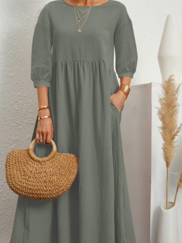 Midi Jurk met Luchtige Mouwen en Pockets - Midi Dresses - Jurkjes.co