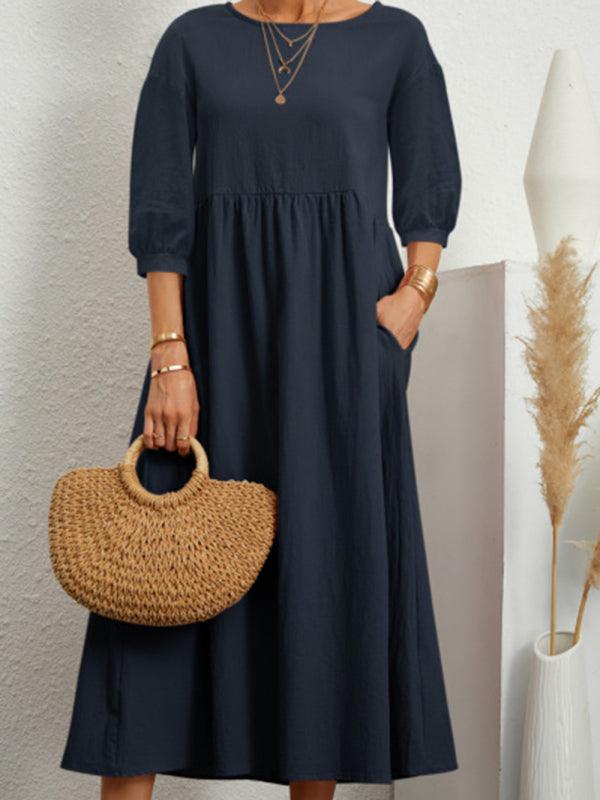 Midi Jurk met Luchtige Mouwen en Pockets - Midi Dresses - Jurkjes.co