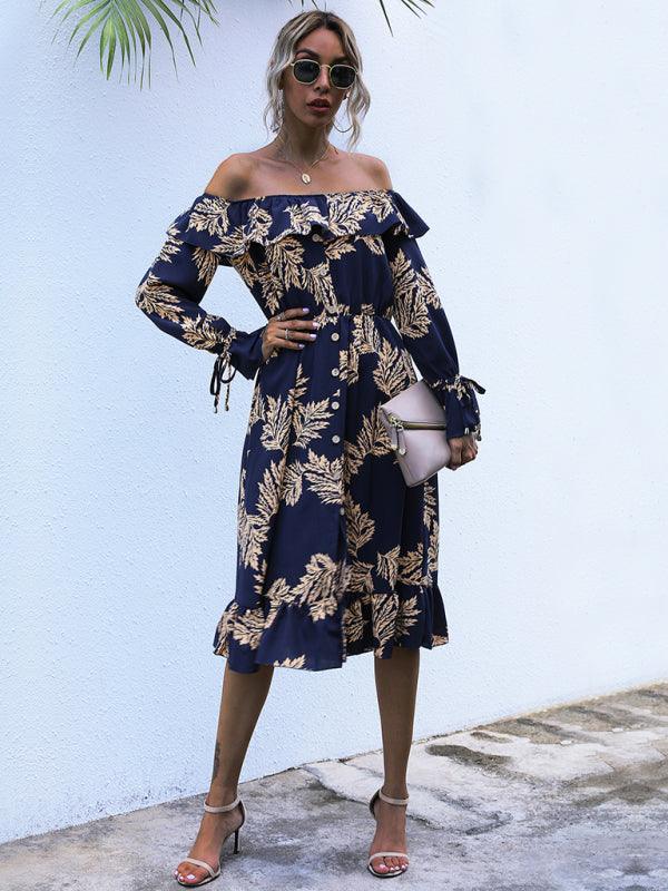 Midi Jurk met Off-Shoulder en Bloemenprint - Group1 - Jurkjes.co