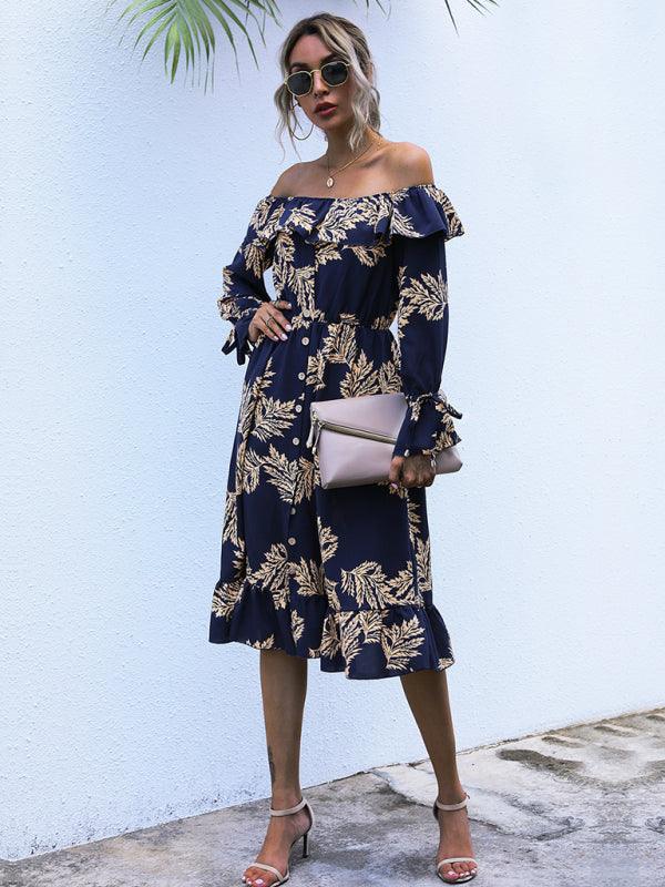 Midi Jurk met Off-Shoulder en Bloemenprint - Group1 - Jurkjes.co