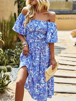 Midi Jurk met Off-Shoulder en Bloemenprint - Maxi Dresses - Jurkjes.co