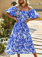 Midi Jurk met Off-Shoulder en Bloemenprint - Maxi Dresses - Jurkjes.co