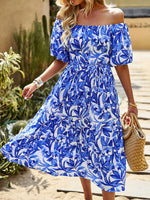 Midi Jurk met Off-Shoulder en Bloemenprint - Maxi Dresses - Jurkjes.co
