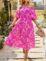Midi Jurk met Off-Shoulder en Bloemenprint - Maxi Dresses - Jurkjes.co