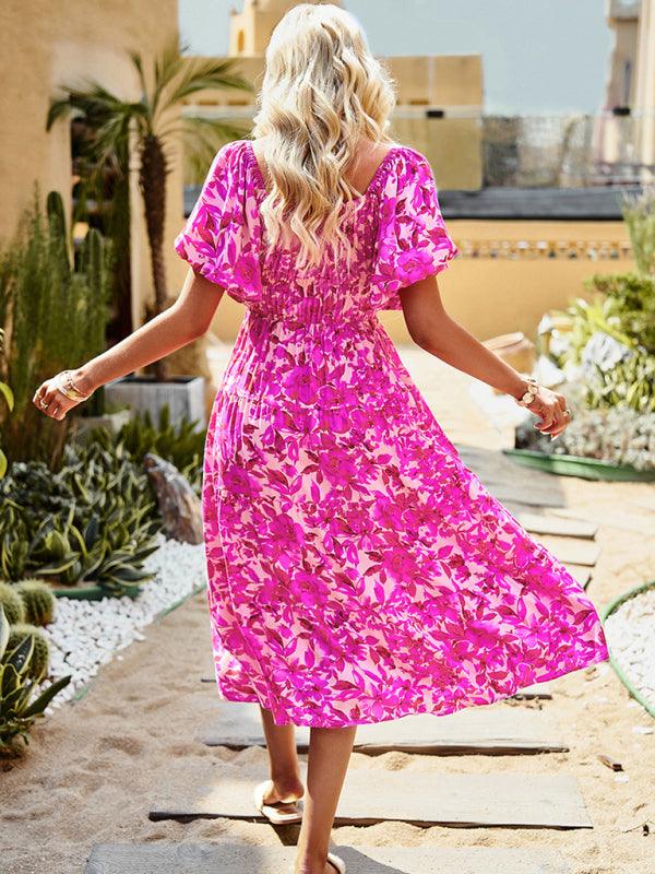 Midi Jurk met Off-Shoulder en Bloemenprint - Maxi Dresses - Jurkjes.co