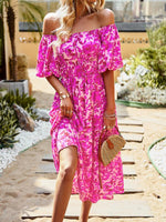 Midi Jurk met Off-Shoulder en Bloemenprint - Maxi Dresses - Jurkjes.co