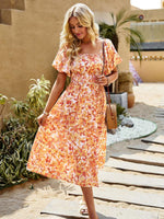 Midi Jurk met Off-Shoulder en Bloemenprint - Maxi Dresses - Jurkjes.co
