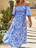 Midi Jurk met Off-Shoulder en Bloemenprint - Maxi Dresses - Jurkjes.co