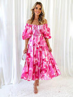 Midi Jurk met Off-Shoulder en Bloemenprint - Midi Dresses - Jurkjes.co