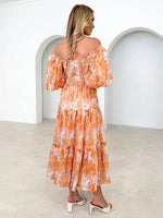 Midi Jurk met Off-Shoulder en Bloemenprint - Midi Dresses - Jurkjes.co