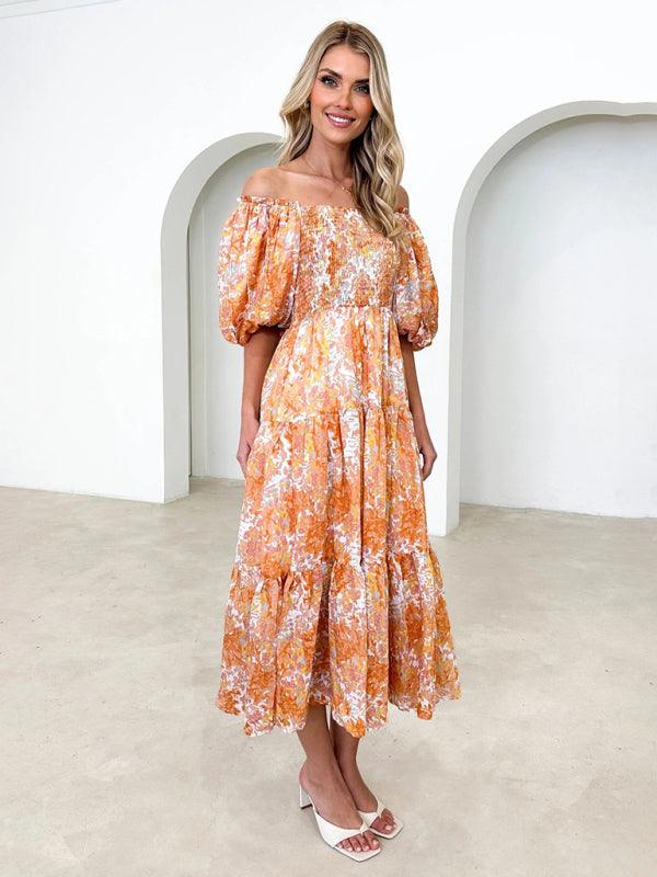 Midi Jurk met Off-Shoulder en Bloemenprint - Midi Dresses - Jurkjes.co