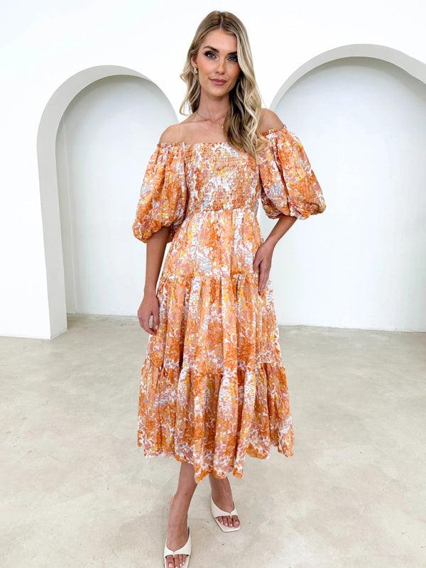 Midi Jurk met Off-Shoulder en Bloemenprint - Midi Dresses - Jurkjes.co