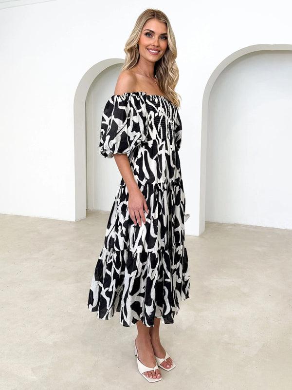 Midi Jurk met Off-Shoulder en Bloemenprint - Midi Dresses - Jurkjes.co