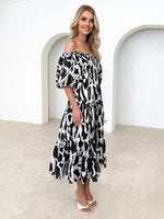 Midi Jurk met Off-Shoulder en Bloemenprint - Midi Dresses - Jurkjes.co