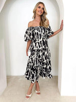 Midi Jurk met Off-Shoulder en Bloemenprint - Midi Dresses - Jurkjes.co