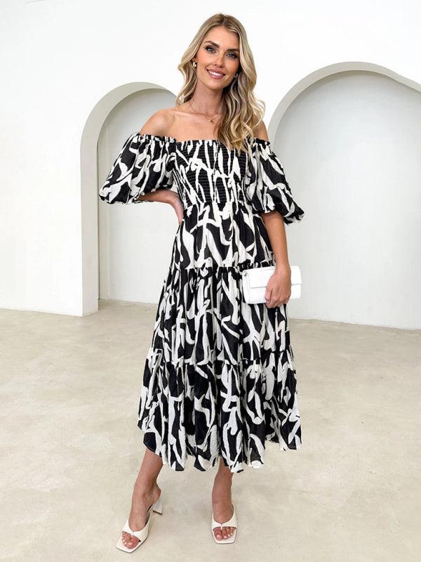 Midi Jurk met Off-Shoulder en Bloemenprint - Midi Dresses - Jurkjes.co