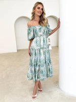 Midi Jurk met Off-Shoulder en Bloemenprint - Midi Dresses - Jurkjes.co