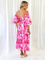 Midi Jurk met Off-Shoulder en Bloemenprint - Midi Dresses - Jurkjes.co